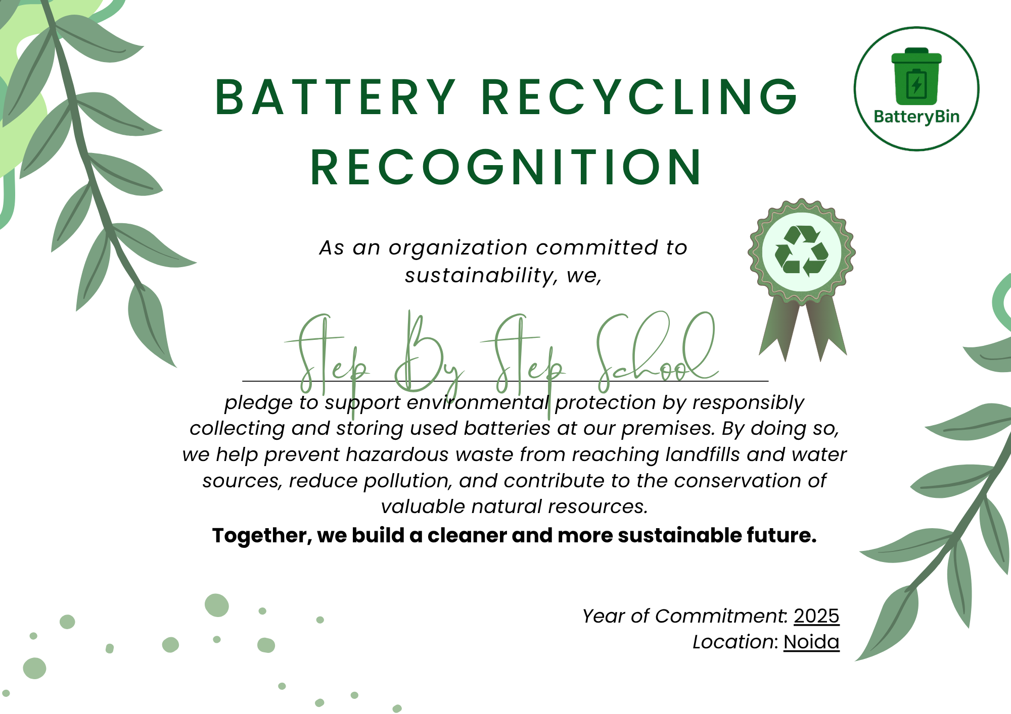 Step By Step School, Noida Certificate